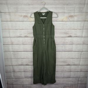 Whistles Ria Denim Jumpsuit Green Cropped Wide Leg Lightweight Button Front